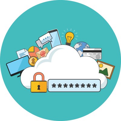 Internet security concept. Flat design. Icon in turquoise circle on white background