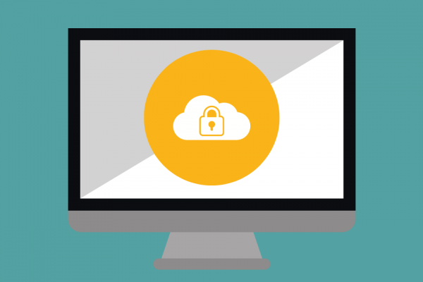 Computer with cloud security icon 
