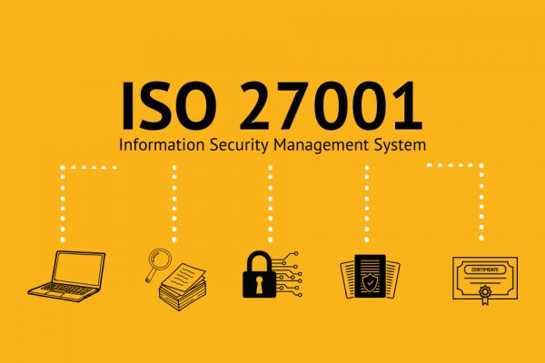 ISO 27001 Certification image with icons in orange